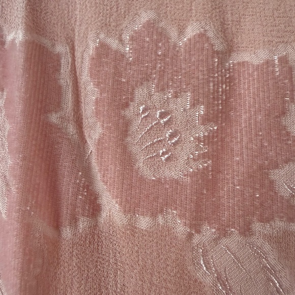Vintage 80s Pink Silk Chiffon Frances Brewster Dress Sheer Floral Velvet Sz L/XL - Picture 3 of 15